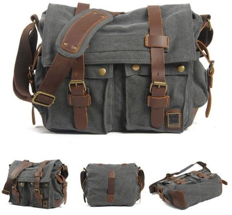 Old school style canvas messenger bag for men and women. * Canvas Bags with Genuine Leather straps. * Dual leather straps with adjustment buckles Canvas Leather Bag, Rugged Leather, Leather Camera Bag, Canvas Messenger Bag, Messenger Bag Men, Vintage Canvas, Crossbody Messenger Bag, Leather Messenger Bag, Shoulder Messenger Bag