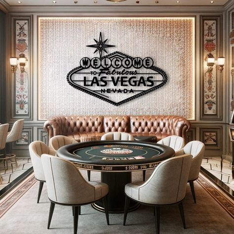 Welcome to the city that never sleeps with our Las Vegas Metal Wall Art. A perfect piece for your home, office, or game room, this metal sign is sure to bring the excitement of the Vegas strip right into your space. 🏷️ Materials 🏷️ * 1.5 mm Steel Elevate your home decor game with our stunning Modern Wall Decor! ✨Product Dimensions✨ - 16  x 12 inches(40 x 30 cm) - 23,5 x 18 inches(60 x 45 cm) - 31,5 x 23,5 inches(80 x 60 cm) 🌈 Color Options 🌈 * Black, White (Electrostatic Powder Coating) Whet Vegas Room Decor, Poker Room Ideas, Las Vegas Bedroom, Las Vegas Decor, Vegas Decor, Casino Room, Vegas Theme, Las Vegas Homes, Wall Decor Metal