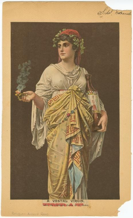 A Vestal Virgin, by Nathaniel Sichel (1843-1907), [Public Domain] via Creative Commons and the NYPL Collections Vestal Virgin, Penguin Classics, History Pictures, Creative Commons, Ancient Rome, Ancient Romans, Kawaii Art, Ancient Greece, Vintage Postcards