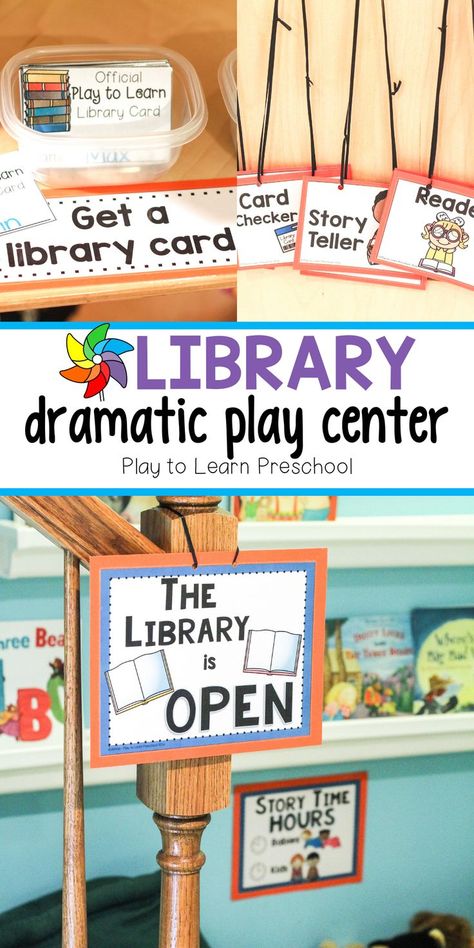 Preschoolers love dramatic play. They get to practice their verbal skills, writing, reading, and even math skills. This library dramatic play center was great for our students during our fairy tale theme. It was pretty simple to set up and our students really enjoyed it. #dramaticplay #preschoolactivities Dramatic Play Library, Library Dramatic Play, Dramatic Play Activities, Preschool Library, Dramatic Play Themes, Dramatic Play Center, Purposeful Play, Library Week, Reggio Classroom