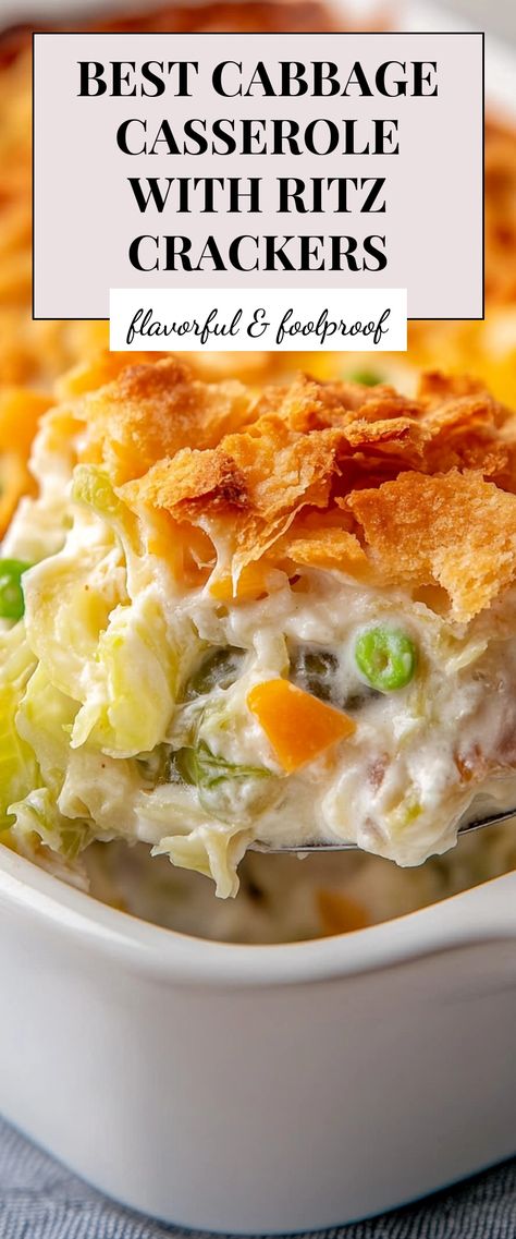 Image for Best Cabbage Casserole with Ritz Crackers Fried Cabbage Casserole, Shredded Cabbage Mix Recipes, Recipes With Cooked Cabbage, Cooked Shredded Cabbage Recipes, Amish Cabbage Casserole, Cabbage Casserole With Ritz Crackers, What To Make With Cabbage, Cabbage Casseroles, Desserts For Company