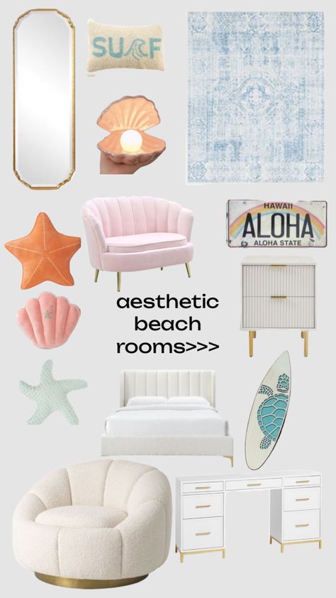 Small Room Ideas Beachy, Room Decor Summer Vibes, Cute Room Ideas Beachy, Cute Beachy Room Decor, Small Coastal Bedroom Ideas, Beach Room Inspiration, Colorful Beachy Bedroom, Beach Room Aesthetic Decor, Beach Girl Aesthetic Room Ideas