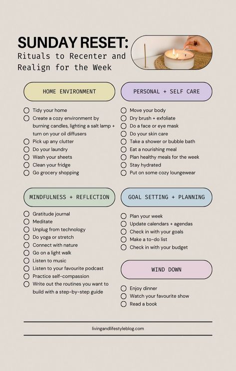 This blog post is all about Rituals to Recenter and Realign for the Week. Follow this checklist to reset for a new week. #Schedule #CreativeIdeas #Inspo #The #to #a #a #Ultimate #Motivation #Tidy #Creating #Home #Guide #for #Trends #Cleaning Reset Day Checklist, Reset Checklist, Empowering Tattoos, New Home Checklist, Self Care Checklist, Sunday Reset, Week Schedule, House Tips, Money Saving Strategies