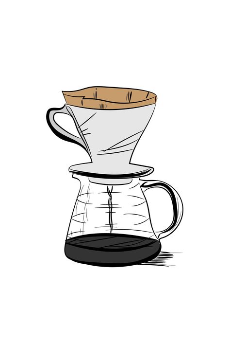 illustrater Coffee V60 Drawing, Art Coffee Drawing, Drip Coffee Illustration, Coffee Illustration Artworks, Drip Aesthetics, Coffee Aesthetic Art, Coffee Art Illustration, Drip Drawing, Coffee Line Art