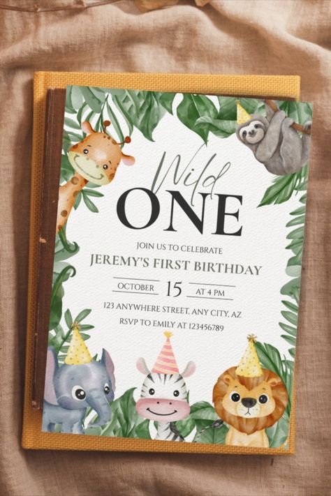 Wild One Safari Animals First Birthday Watercolor Invitation! #birthdaycards #birthdayparty #firstbirthday #turningone #zazzle #birthday Animal First Birthday Party, Animal First Birthday, First Birthday Wild One, Birthday Wild One, Wild One First Birthday, Birthday Watercolor, Watercolor Invitation, Watercolor Invitations, Birthday Invitations Kids