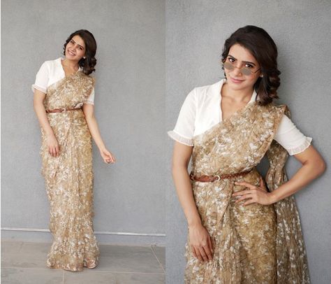 Samantha is Giving Us Some Serious Saree Goals • Keep Me Stylish Belted Saree, Samantha In Saree, Saree Drapes, Latest Blouse Designs, Keep Me Stylish, Saree Blouse Styles, Cotton Blouse Design, Saree Wearing Styles, Saree Draping Styles