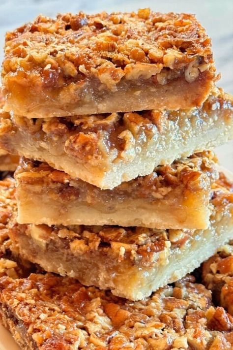 A stack of pecan pie bars. My Country Table, Easy Bar, Gooey Bars, Sweet Potato And Apple, Pecan Pie Bars, Country Table, Pie Bars, Bar Cookies, Pie Bar