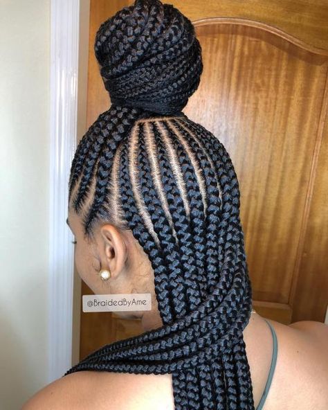 Half-Up Half-Down Cornrows Braided Half Up Half Down Hair, Best Braid Styles, Ghana Braids Hairstyles, Feed In Braids Hairstyles, African Hair Braiding Styles, Box Braids Hairstyles For Black Women, Braided Cornrow Hairstyles, Braided Ponytail Hairstyles, Micro Braids