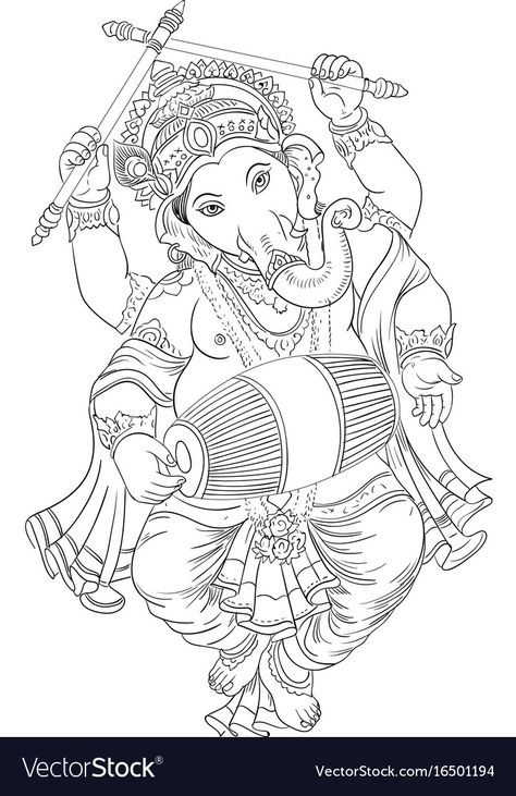 Ganesh Outline Drawing, God Sketches Indian, Ganesh Drawing Pencil, Kerala Mural Painting Outline Sketches, Ganeshji Drawing, Vinayagar Drawing, Ganesha Vector, Mural Drawing, Ganesha Drawing