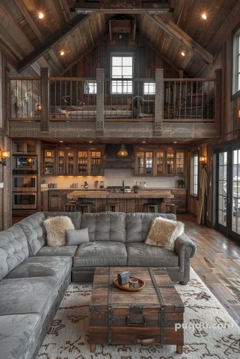 Vintage Apartment Decor, Barndominium Interior, Architecture Styles, Small Barndominium, Rustic House Plans, Cozy Patio, Cabin Ideas, Barndominium Ideas, Wooden House