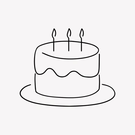 Birthday Cake Line Drawing, Birthday Cake Illustration Drawing, Cake Tattoo Small, Cake Line Drawing, Birthday Cake Minimal, Cute Birthday Cake Drawing, Cake Line Art, Cake Simple Design, Cake Drawing Easy