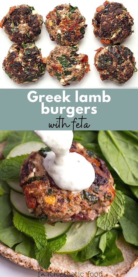 Grilled Lamb Burgers With Feta, Greek Lamb Burgers With Feta, Lamb And Feta Burgers, Greek Lamb Burgers Recipe, Lamb Feta Burgers, Lamb Burgers With Feta, Greek Lamb Burgers, Lamb Burgers With Tzatziki, Lamb Burger