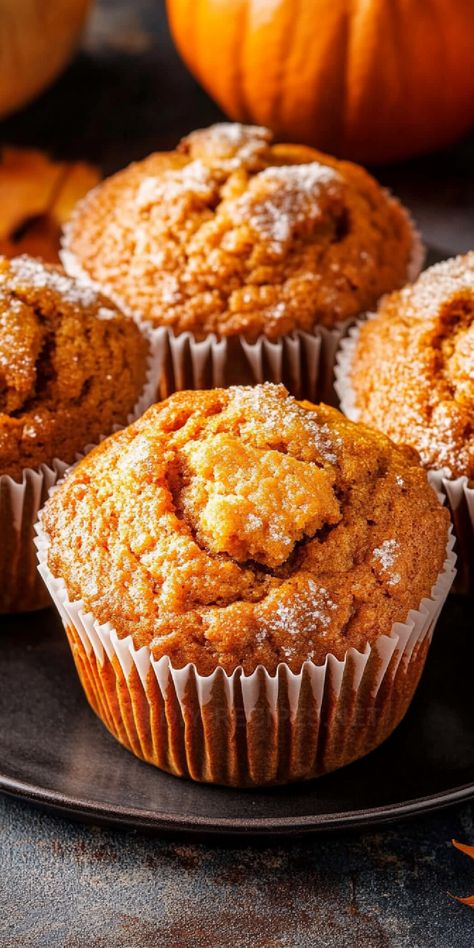 These fluffy pumpkin muffins are soft, moist, and perfectly spiced. A great snack or breakfast, best served warm with your favorite drink! Super Moist Pumpkin Muffins, High Altitude Pumpkin Muffins, Pumpkin Date Muffins, Pumpkin Muffins Moist, Cinnamon Pumpkin Muffins, Thanksgiving Muffins, Pumpkin Breakfast Muffins, Pumpkin Mini Muffins, Carrot Muffins Easy