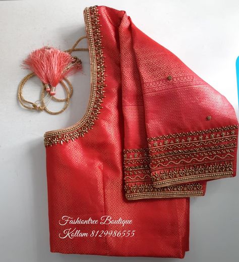 Simple Aari Blouse Designs For Saree, Wedding Saree Blouse Designs Simple, Simple Bridal Blouse Work Designs, Pattu Saree Aari Work Blouse Designs, Simple Engagement Blouse Design, Pink Aari Work Blouse Designs Simple, Blouse Work Ideas, Simple Red Blouse Designs, Blouse Work Designs Pattu Simple