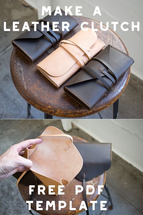 Make a simple gusseted leather clutch wallet with our FREE PDF template set! Need help putting it together? Check out the full build along video tutorial instructions to get you going. Simple Leather Clutch, Clutch Diy, Leather Bag Tutorial, Desain Tote Bag, Best Leather Wallet, Diy Leather Projects, Sac Diy, Diy Sac, Leather Craft Patterns