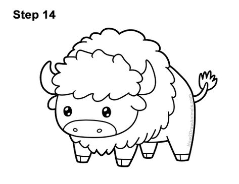 Draw a Cartoon Bison 14 How To Draw A Bison, Cute Buffalo Cartoon, Bison Illustration Cute, How To Draw A Buffalo, Bison Drawing Easy, Bison Crafts For Kids, Bison Doodle, Buffalo Drawing Simple, Fob Tattoo