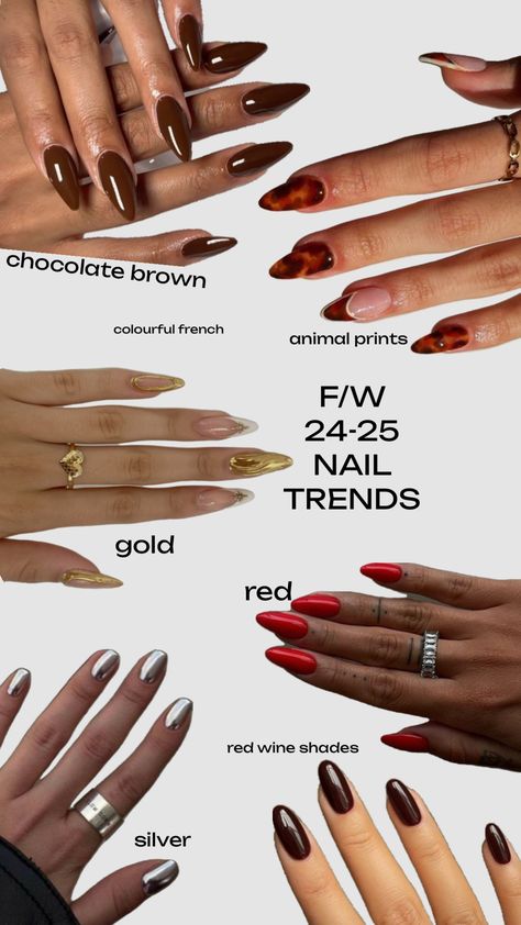 Fall-Winter 2024/2025 Nail Trends 💅 #outfitinspo #vibes #beauty #trends #trends2024 #trends2025 #fall #winter #nails #nailinspo #nailsaesthetic #nailtrends #girlhood #girlie #girlblogger #trending Nail Trends November 2024, Nail Inspo 2024 Winter, Autumn Winter Nails 2024, Nail Trends 2024 Winter, Nail Trends Fall 2024, 2025 Nail Trends, Nails November 2024, Nail Trends 2024 Fall, Nails Winter 2024