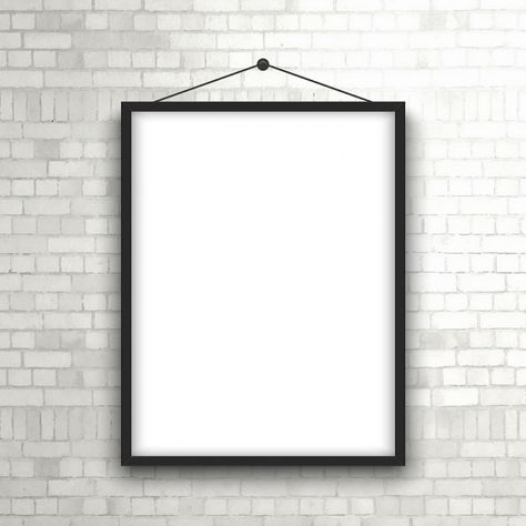 Blank picture frame hanging on a brick wall Free Vector Blank Picture, Photo Frame Design, Hanging Picture Frames, Blue Sky Background, Brick Walls, Hanging Frames, Poster Mockup, Wall Gallery, Hanging Pictures