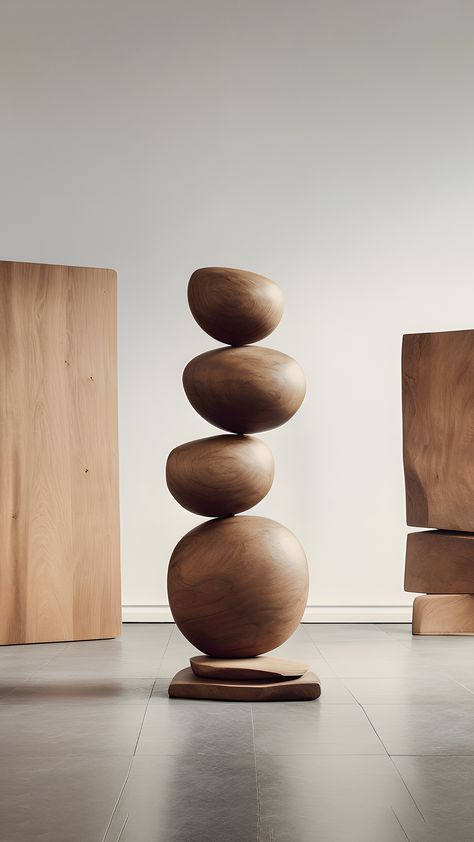 Joel Escalona's wooden standing sculptures are objects of raw beauty and serene grace. Each one is a testament to the power of the material, with smooth curves that flow into one another, inviting the viewer to pause and reflect. The sculptures themselves are like silent sentinels, standing guard over the spaces they inhabit, filling their viewers with a lust to touch them. — More information at sales@nono.com Clay Canoe, Totem Design, Wooden Columns, Door Handle Design, Carved Wood Sculpture, Rock Sculpture, Raw Beauty, Wooden Sculpture, Modern Sculpture