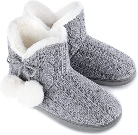 Amazon.com | DL Womens-Warm-House-Bootie-Slippers Fluffy Cute For Winter, Comfy Cable Knit Memory Foam Ladies Boots Slippers Indoor With Fuzzy Plush Lining, Cozy Female Adult Home Bedroom Shoes | Shoes Home Shoes Slippers, Fuzzy Flip Flops, Bedroom Shoes, Slippers Fluffy, Slippers With Arch Support, Bootie Slippers, Linen Slippers, Fuzzy Boots, Boots Slippers