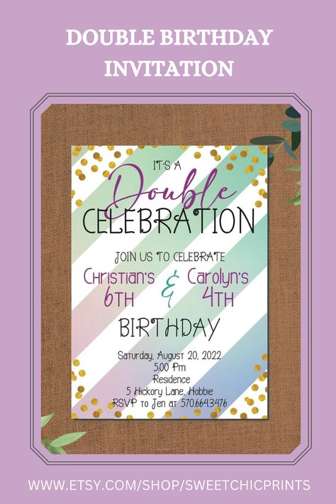 Double Celebration Invitation, Double Birthday Parties, Fall 1st Birthdays, 60 Birthday, Tea Labels, Celebration Birthday, Birthday Kids, 60th Birthday Party, Birthday Invitations Kids