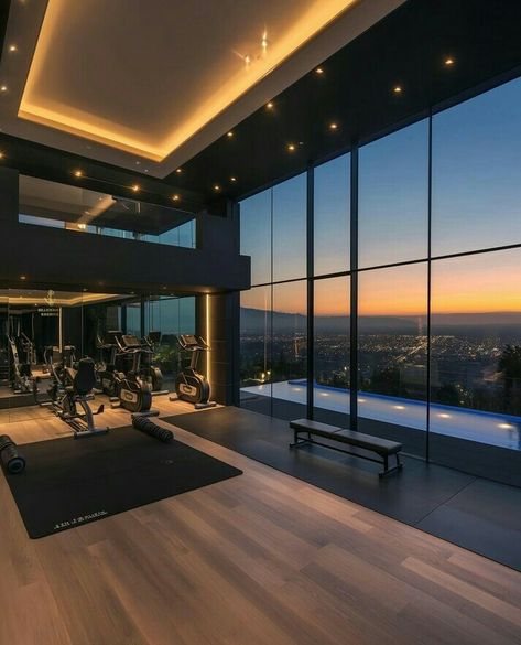 Gym Luxurious Modern Mansion, Obx House, Houses Aesthetic, Kardashian House, Luxury Goals, Mansion Rooms, City Penthouse, Room View, Condo Interior