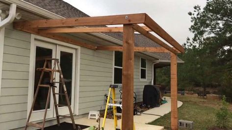 GUIDE: Attach A Patio Roof To An Existing House - Clever Patio Diy Roof Over Patio, Diy Porch Addition, Deck Canopy Ideas Diy, Covering Back Porch, Build Porch Roof, Building Patio Cover, Diy Outdoor Roof Patio, Patio Roof Diy, How To Build A Roof Over A Porch