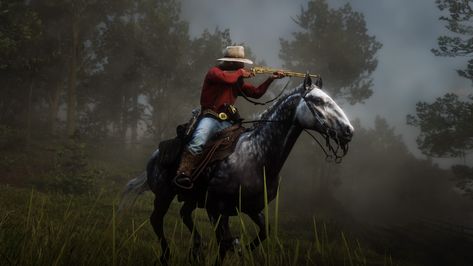 Arthur Morgan on horseback. Red Dead Redemption 2 RDR2 Photography Background Wallpaper. Hunting On Horseback, Rdr2 Photography, Arthur Morgan, Red Dead Redemption 2, On Horseback, Red Dead, Red Dead Redemption, Background For Photography, Hunting Fishing