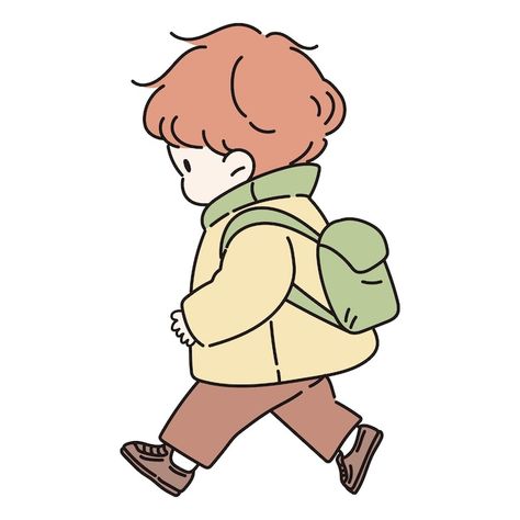 A cute child walking | Premium Vector #Freepik #vector #walking #children #kid #child Walking Reference, Cute Boy Cartoon, Walking Drawing, Child Reference, Playlist Photos, Drawing Walking, Character Walking, Kids Sketch, Walking Cartoon