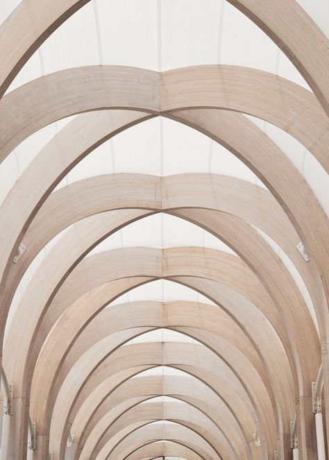 Chadstone Shopping Centre gets arched link by Make Architects Cantilever Architecture, Rustic Winter Decor, Sofitel Hotel, Furniture Sketch, Fibreglass Roof, Restaurant Seating, London Wall, Timber Structure, Public Building