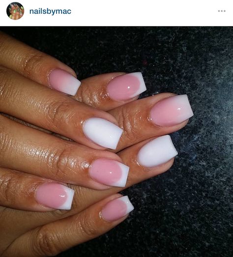 Shorties Dip Nails, Short Pink White Ombre Nails, Pink And White Tip Acrylic Nails, Square Pink And White Ombre Nails, Pink And White Overlay Nails, Short Acrylic Pink And White Nails, Short Ombre Pink And White Nails, Pink And White French Dip Powder Nails, Solar Nails Designs Classy