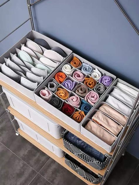 Free Returns ✓ Free Shipping On Orders $49+ ✓. 3pcs Underwear Storage Box Set- Drawer Organizers at SHEIN. Tiny Closet Organization, Organizar Closet, Room Organization Bedroom, Sock Storage, Tiny Closet, Clothes Storage Boxes, Dresser Organization, Wardrobe Storage, Home Organization Hacks