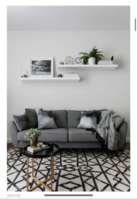 Decor Above Couch, Monochromatic Living Room, Monochrome Living Room, Scandinavian Design Living Room, Furnitur Ruang Keluarga, Above Couch, Couch Decor, Small Apartment Living Room, Small Living Room Decor