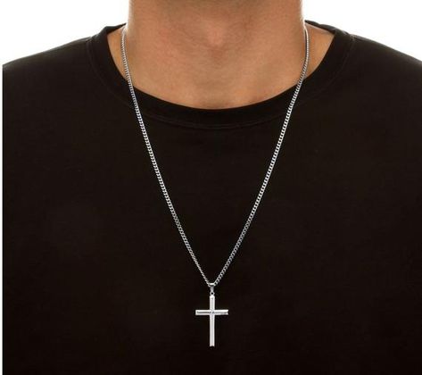 Mens Jewerly, Cuban Chain Necklace, Mens Gold Jewelry, Sterling Silver Cross Pendant, Necklace Men, Silver Cross Pendant, Gold Cross Necklace, Cross Chain, Gold Cross Pendant