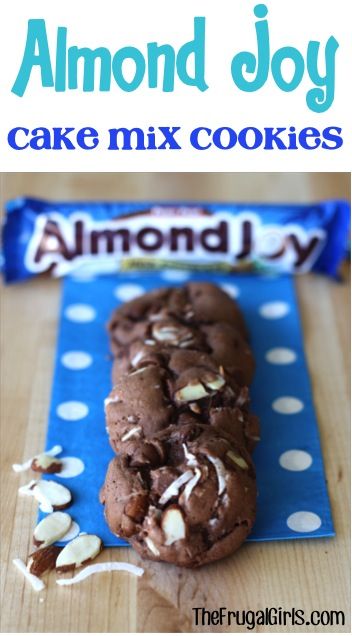 Almond Joy Cake, Butterfinger Cookies, Chocolate Cake Mix Cookies, Almond Joy Cookies, Almond Meal Cookies, Cake Mix Desserts, Frugal Girls, Cake Mix Cookie Recipes, Almond Joy