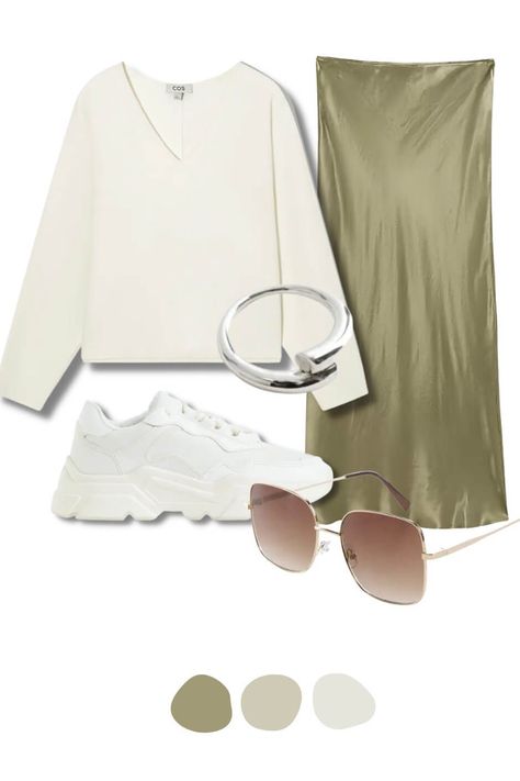 How to Style a Green Satin Midi Skirt in Spring - With Miss Scarlett Green Satin Midi Skirt Outfit, Green Satin Skirt Outfit, Green Satin Midi Skirt, Satin Midi Skirt Outfit, Green Satin Skirt, Silk Skirt Outfit, Satin Skirt Outfit, Olive Clothing, Green Midi Skirt