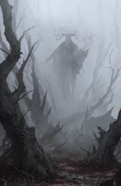 "The Wraith of the Mistwoods" by Sam White Creepy Forest, The Wraith, Rpg Map, Horror Themes, 다크 판타지, Cosmic Horror, Forest Creatures, Lukisan Cat Air, Dark Ages