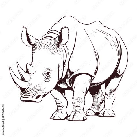 Rhino Line Drawing Illustration Rhino Head Drawing, Rhinosaurus Drawing, Rhinoceros Sketch, Rhinoceros Drawing, Rhino Sketch, Rhino Drawing, Rhinoceros Art, Rhino Illustration, Inktober Ideas