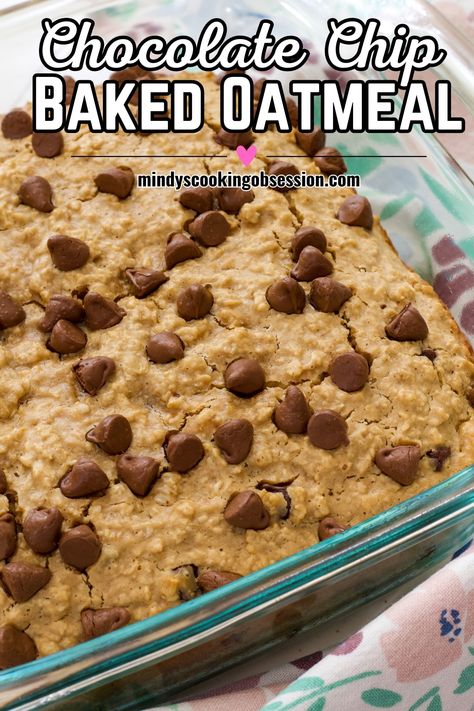 The Easiest Chocolate Chip Baked Oatmeal Recipe - start your day right with this filling breakfast that is packed with healthy whole grains. via @mindyscookingobsession Baked Oatmeal With Chocolate Chips, Bake Oatmeal Recipes Breakfast, Heart Healthy Baked Oatmeal, Baked Oatmeal Chocolate Chip Breakfast Cups, Rolled Oats Breakfast Bars, Prep Ahead Baked Oatmeal, Oatmeal Cake Breakfast, Peanut Butter Chocolate Chip Baked Oatmeal, Oatmeal Recipes Breakfast Baked