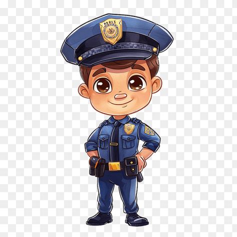 The image shows a cute police officer. He is wearing a blue uniform, a hat, and a badge. He has brown hair and big brown eyes. He is smiling and looks friendly. Police Man Cartoon, Police Officer Drawing, Policeman Cartoon, Cute Police Officer, Cake Karakter, Police Art, Classroom Window, Friendship Quotes Images, Blue Uniform