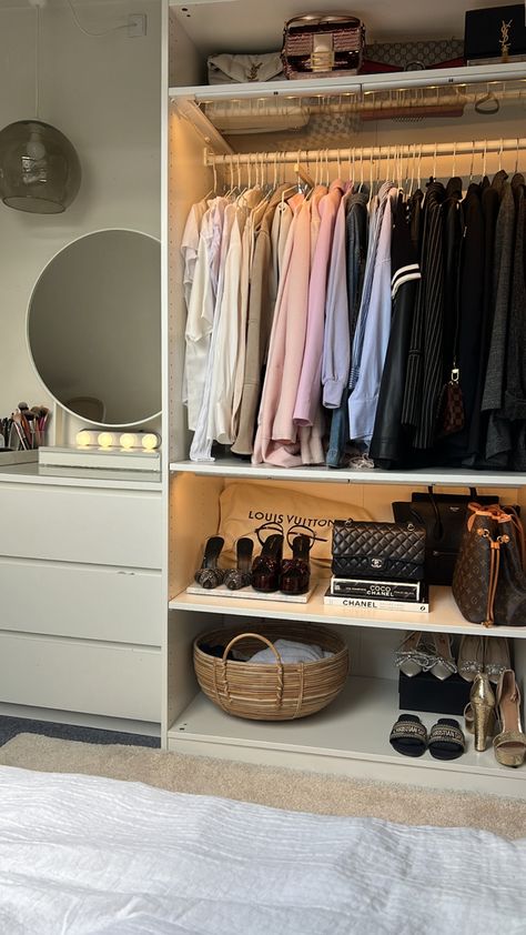 closet, organisation, closet organisation Organised Room Bedrooms, Room Organisation Aesthetic, Cute Closet Aesthetic, Closet Full Of Clothes Aesthetic, Ikea Wardrobe Organisation, Clean Closet Aesthetic, Small Closet Aesthetic, Rangement Aesthetic, Dream Wardrobe Aesthetic