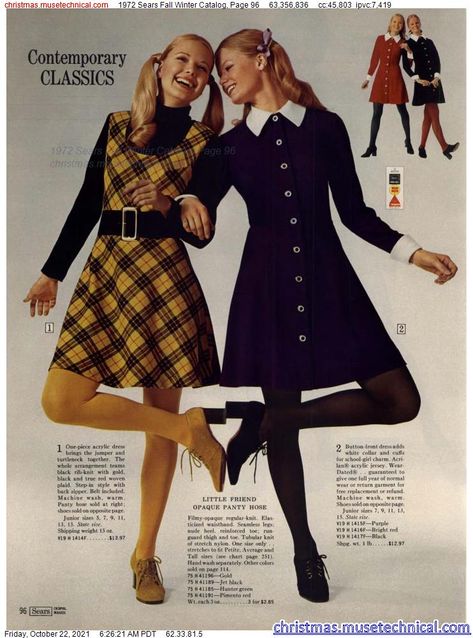 1972 Sears Fall Winter Catalog, Page 96 - Catalogs & Wishbooks 70s Teenage Fashion, Moda 80s, Mode Disco, 40s Mode, Dress With White Collar, Style Année 60, Mode Retro, 60s 70s Fashion, 60s And 70s Fashion