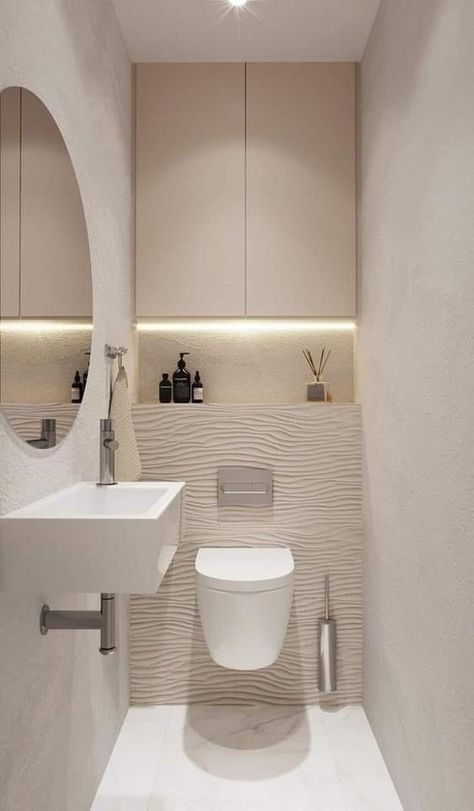 bathroom ideas bathroom decor bathroom remodel bathroom design bathroom interior #bathroomideas #bathroomdecor #bathroomremodel #bathroomdesign #bathroominterior Small Toilet Design, Klein Toilet, Small Downstairs Toilet, Toilet And Bathroom Design, Toilet Room Decor, Small Toilet Room, Small Bathroom Interior, Wallpaper Bathroom, Organization Bathroom