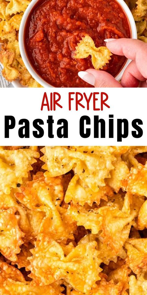 These air fryer pasta chips are the crispy delicious appetizer you didn’t know you needed! Dip these crispy noodle chips in marinara for a snack everyone will go crazy over. Tiktok Snack Recipes, Crunchy Pasta, Viral Tiktok Pasta, Tiktok Snacks, Chips In The Air Fryer, Air Fryer Pasta Chips, Air Fryer Pasta, Making Snacks, Pitha Recipe