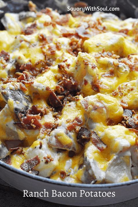 Ranch Potatoes Baked, Ranch Potato Recipes, Cheesy Bacon Potatoes, Cheesy Ranch Potatoes, Sour Cream Potatoes, Bacon Potatoes, Bacon Casserole, Bacon Ranch Potatoes, Veggie Ideas