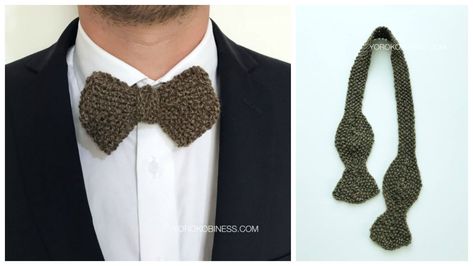 Three Hand-Knit Bow-Tie Patterns To Get On The Needles Now! #knitting #vintage #retro Knit Bow Tie, Knitted Bow Tie, Crochet Bow Tie Free Pattern, Crochet Bowtie, Bowtie Diy, Crochet Bow Ties, Knit Bow, Crochet Throw Pattern, Bowtie Pattern