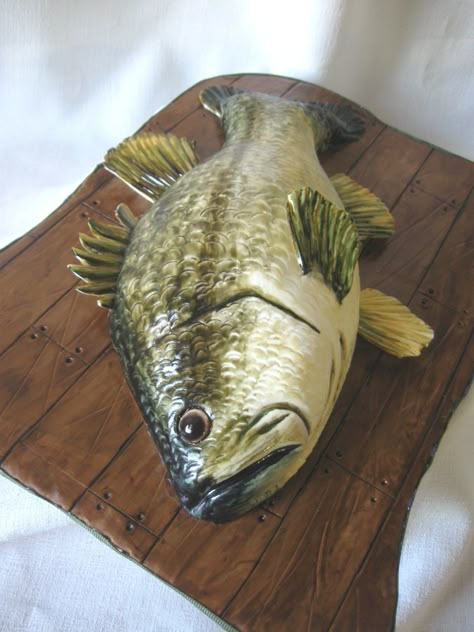 For my husband for Father's Day! Fish is carved cake covered in handpainted fondant; fins are gumpaste, and the "dock" is fondant.  Thanks for all the inspiration! Fish Cake Birthday, Shelby Lynn, Cake For Men, Fathers Day Cake, Sculpted Cakes, Animal Cakes, Birthday Cakes For Men, New Cake, Cakes For Men