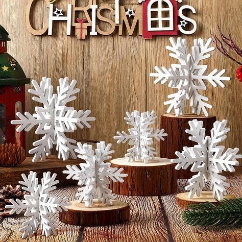 ✨Christmas Snowflake Decor: you will get 6 pieces wood snowflake decorations, suitable for your Christmas party in winter, adding a more festive atmosphere to the surrounding environment ✨Suitable Sizes: the small size of the wooden snowflake decor is approx. 8 x 8 cm/ 3.15 x 3.15 inches, the medium size is approx. 11 x 11 cm/ 4.33 x 4.33 inches and the large size is approx. 14 x 14 cm/ 5.51 x 5.51 inches; You can hang the snowflake decorations on the windows, ceilings, fireplaces, fences or tre Snowflake Centerpiece, Snowflake Centerpieces, Snowflake Decor, 3d Snowflake, Winter Party Themes, Christmas Snowflakes Decorations, Snowflake Decoration, Christmas Entryway, Wood Snowflake