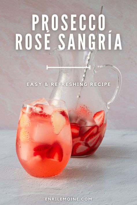 Indulge in the perfect blend of flavors with this Sparkling Rosé Sangría with Prosecco! This refreshing concoction will elevate your gathering, whether hosting a brunch or a summer soirée. Let the bubbles of Prosecco Rosé and the fruity notes of strawberries and lemon syrup dance on your palate. Ready to sip on sunshine? Visit my blog for the recipe now! #byenrilemoine Cooking With Prosecco, Prosecco Sangria Summer Cocktails, Strawberry Lemon Prosecco Sangria, Pitcher Drinks For Party, Bubbly Sangria Recipes, Rose Prosecco Drinks, Sparkling Rose Sangria, Prosecco Rose Cocktail, Prosecco Spritzer Cocktails