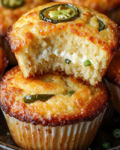 Jalapeño Cornbread Muffins With Cream Cheese, Corn Bread Muffin With Cream Corn, Jalapeño Cheese Cornbread, Jalapeño Cornbread Muffins, Savory Cupcake Recipes, Breakfast Cornbread, Cornbread Appetizer, Cornbread Cupcakes, Cornbread Dessert